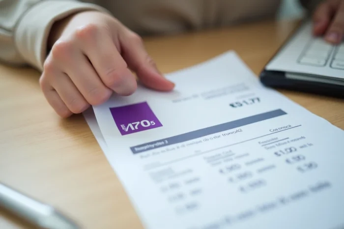 Gros plan sur un document bancaire Crédit Agricole affichant le carré mauve et les informations de taux