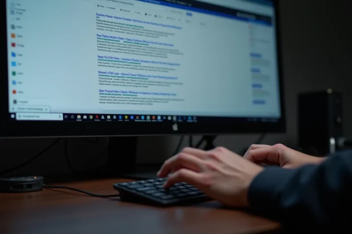Écran d'ordinateur affichant des résultats de recherche pour trouver une nouvelle adresse de site web après une interruption de service
